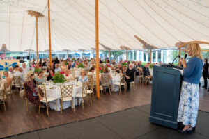 Mercy Center Executive Director Kim Guadagno welcomes guests to the charity’s Sisters Academy of New Jersey Spring Luncheon.